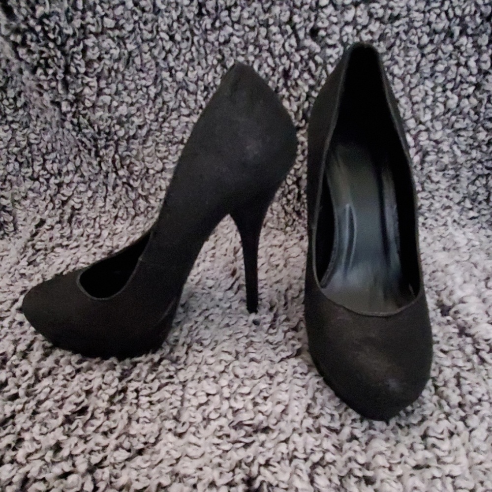 Black glitter heels